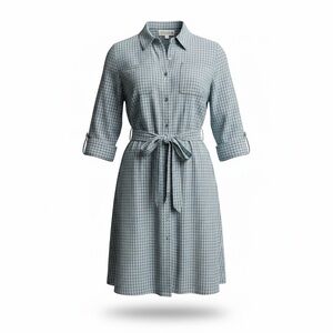 Gramicci Shirt Dress Green Blue Checkered Button tie roll sleeves Small